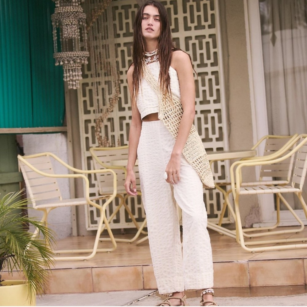 Free People Free-est Tulip Set Crop Pant and Backless Crop Top Ivory NWOT L